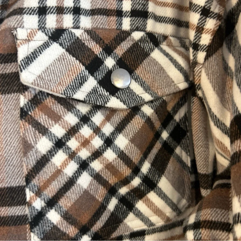 HFX Women’s Black/Brown/White Plaid Snap Front/4 Pockets/Polyester/Wool/? Sz 2X_3